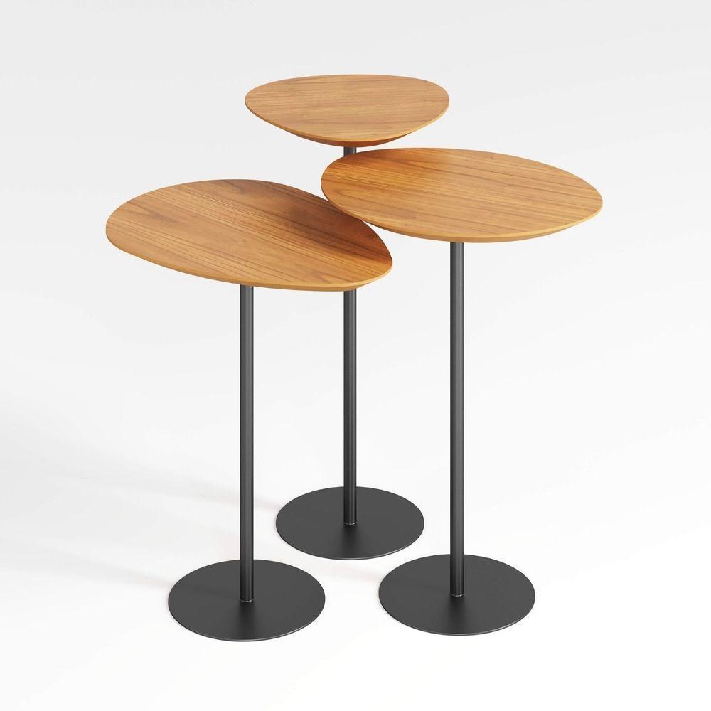 Conjunto De 3 Mesas Laterais Orgânicas Kaleo Base Preta Tampo Mel - 1