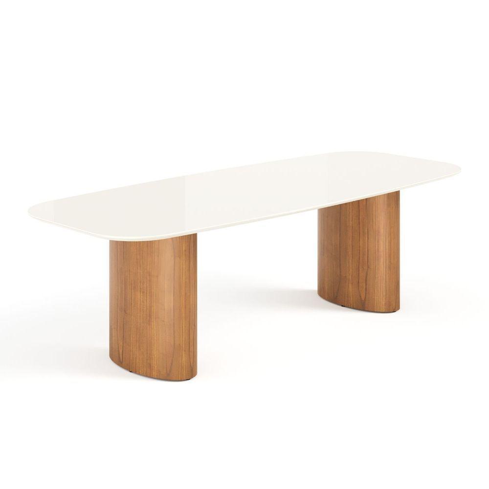 Mesa De Jantar Orgânica Tivoli 270cm X 110cm 10 Lugares Lamina Cinamomo Off White Vidro - 1