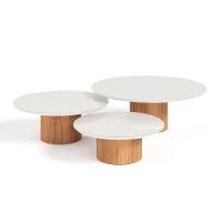 Conjunto Mesa De Centro Ava Em Madeira Off White Vidro - 1