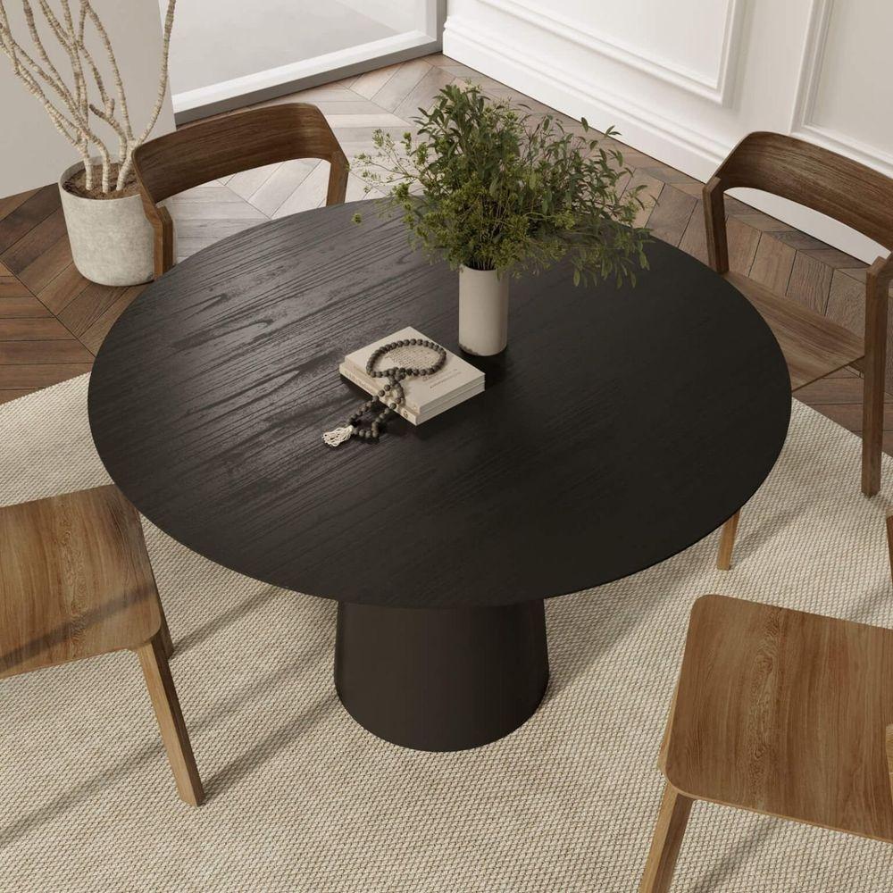 Mesa De Jantar Redonda 120cm Scandi 6 Lugares Lamina Natural De Madeira Preto - 2