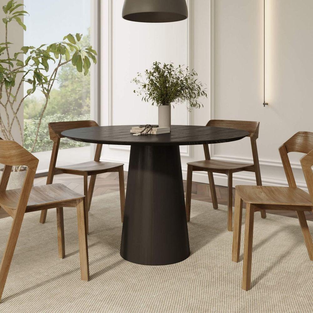 Mesa De Jantar Redonda 120cm Scandi 6 Lugares Lamina Natural De Madeira Preto - 3