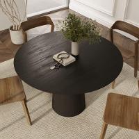 Mesa De Jantar Redonda 120cm Scandi 6 Lugares Lamina Natural De Madeira Preto - 2
