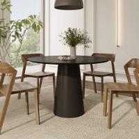 Mesa De Jantar Redonda 120cm Scandi 6 Lugares Lamina Natural De Madeira Preto - 3