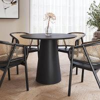 Mesa De Jantar Redonda 100cm Scandi 4 Lugares Lamina Natural De Madeira Preto - 2