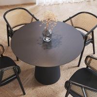 Mesa De Jantar Redonda 100cm Scandi 4 Lugares Lamina Natural De Madeira Preto - 3