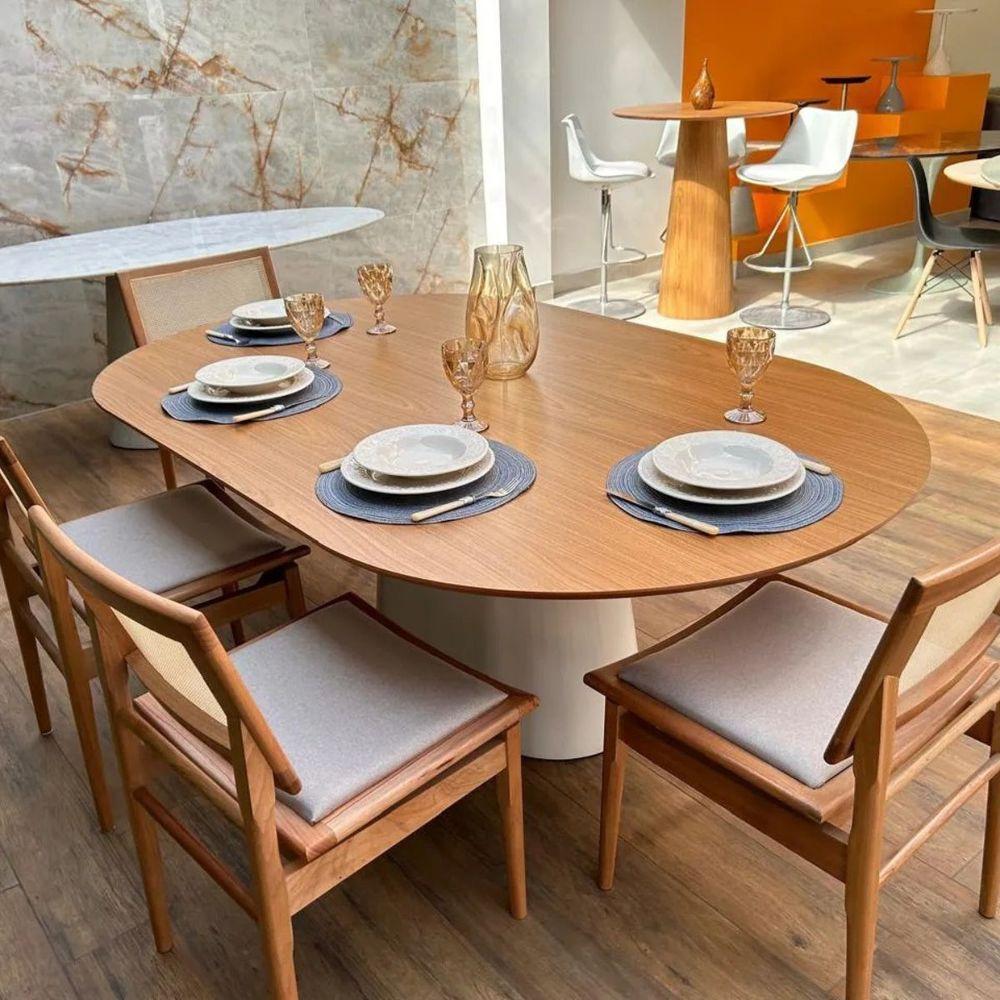 Mesa De Jantar Oblongo 120x80 Cm Base Laca Tampo Freijó - 5