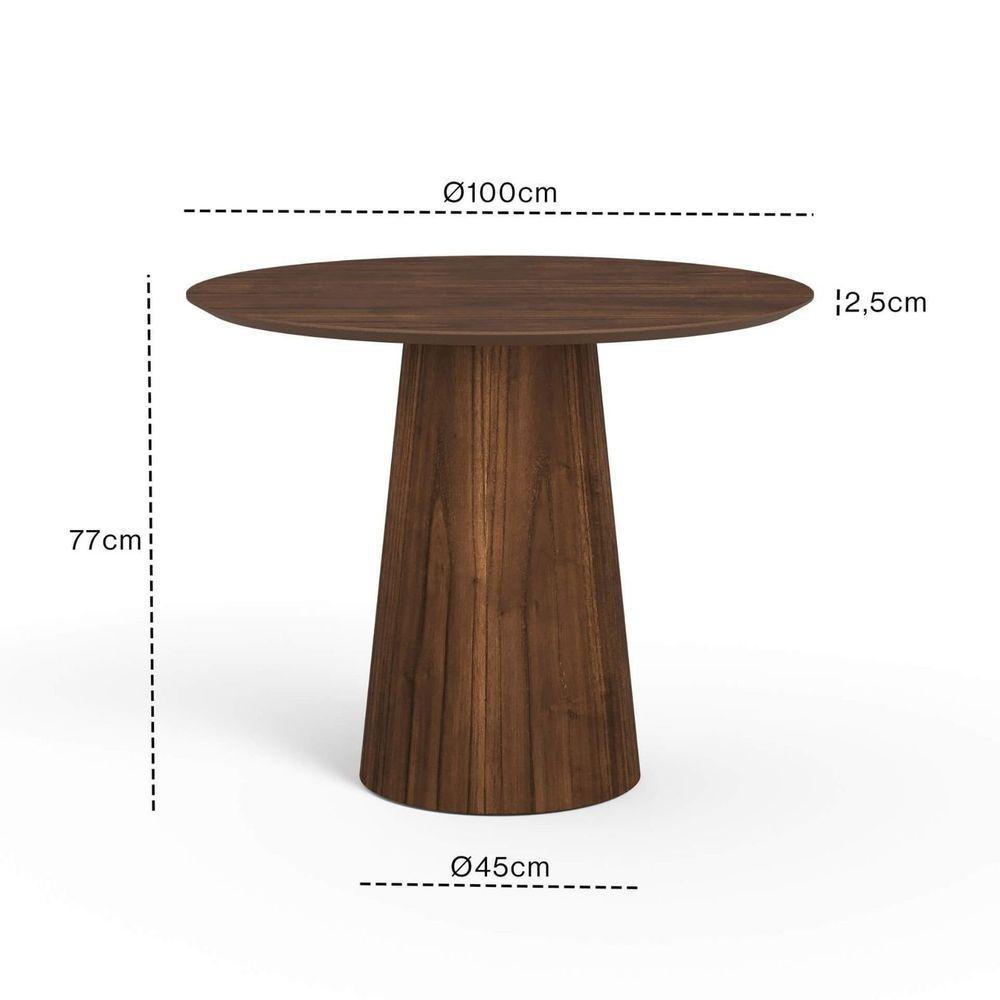 Mesa De Jantar Redonda 100cm Scandi 4 Lugares Lamina Natural De Madeira Castanho - 4