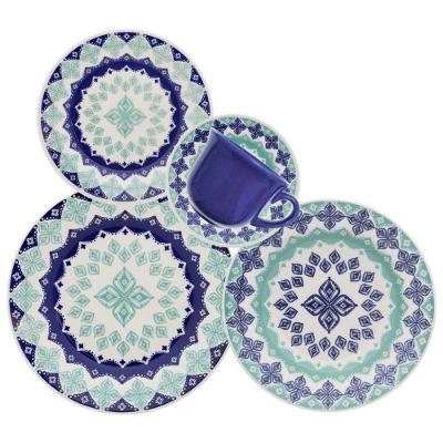 Aparelho de Jantar Donna Lola 20 Peças Cerâmica Branco e Azul Oxford
