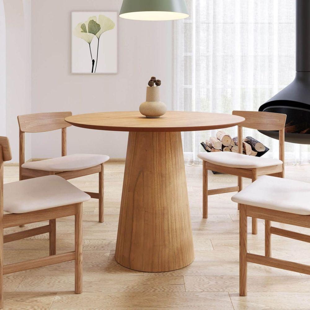 Mesa De Jantar Redonda 100cm Scandi 4 Lugares Lamina Natural De Madeira Mel - 4