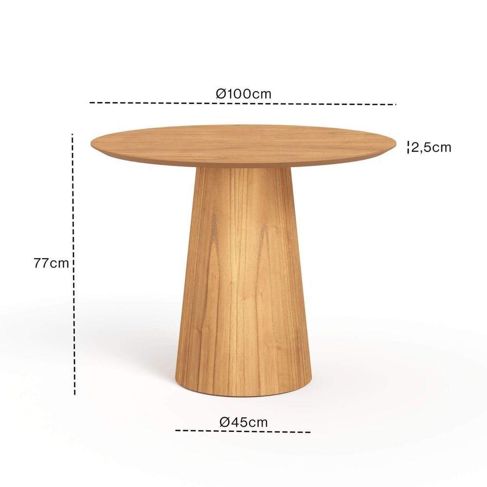 Mesa De Jantar Redonda 100cm Scandi 4 Lugares Lamina Natural De Madeira Mel - 6