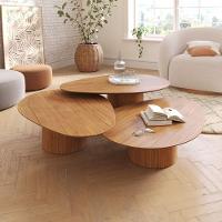 Conjunto Mesa De Centro Orgânica Stone Em Madeira Mel - 2