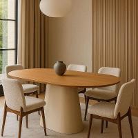 Mesa De Jantar Oblongo 137x90 Cm Base Laca Tampo Freijó