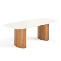 Mesa De Jantar Orgânica Tivoli 240cm X 110cm 9 Lugares Lamina Cinamomo Off White Vidro - 1