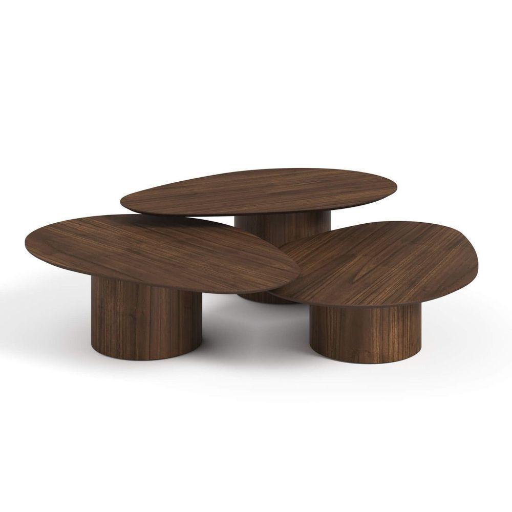 Conjunto Mesa De Centro Orgânica Stone Em Madeira Castanho - 3