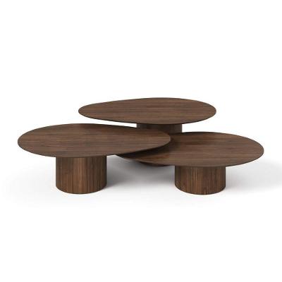 Conjunto Mesa De Centro Orgânica Stone Em Madeira Castanho