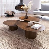 Conjunto Mesa De Centro Orgânica Stone Em Madeira Castanho - 2