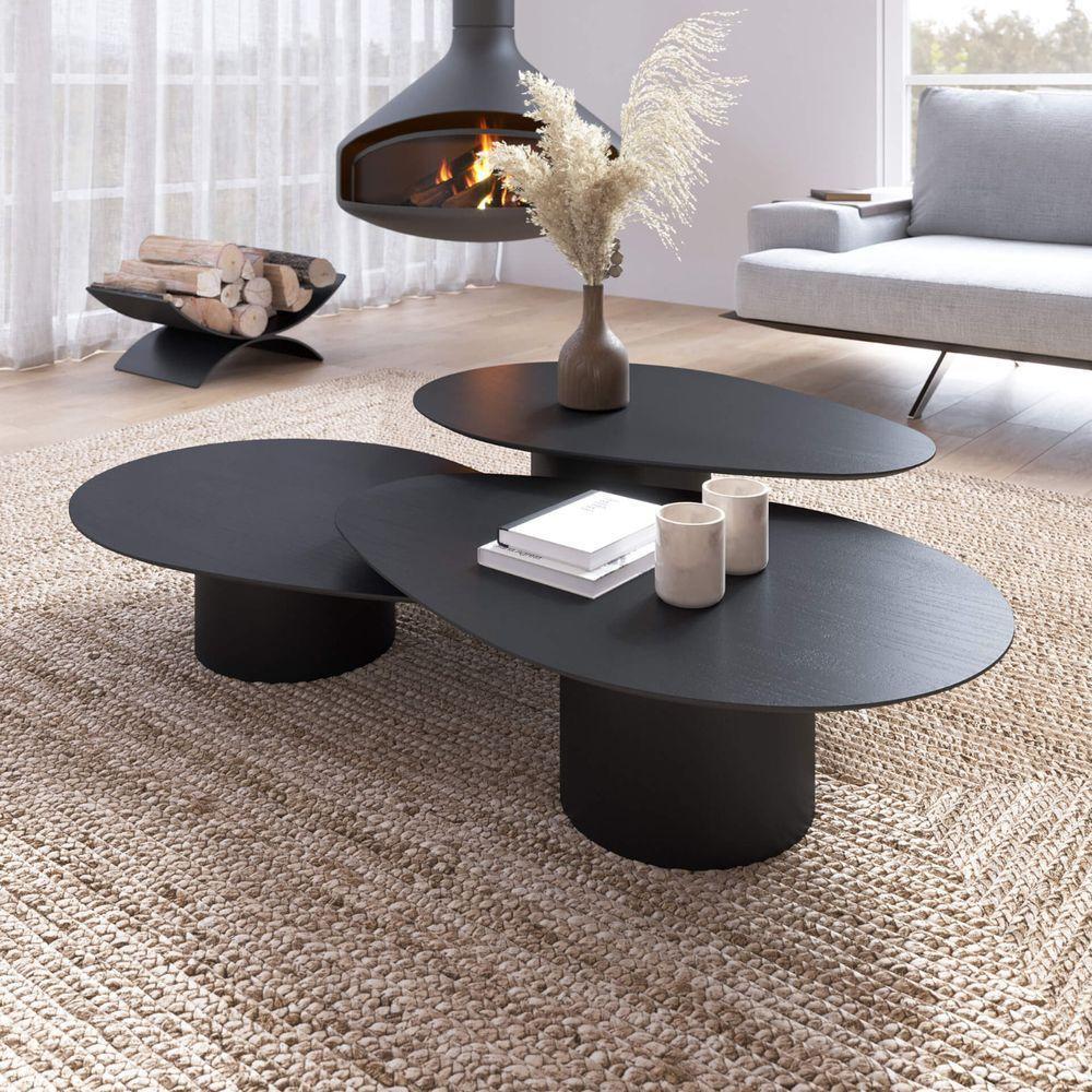 Conjunto Mesa De Centro Orgânica Stone Em Madeira Preto - 2