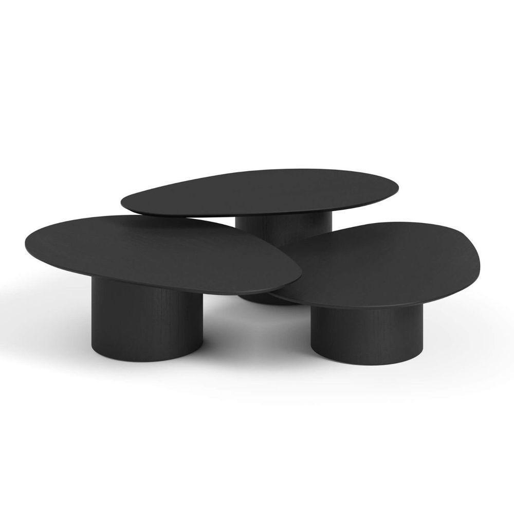 Conjunto Mesa De Centro Orgânica Stone Em Madeira Preto - 3