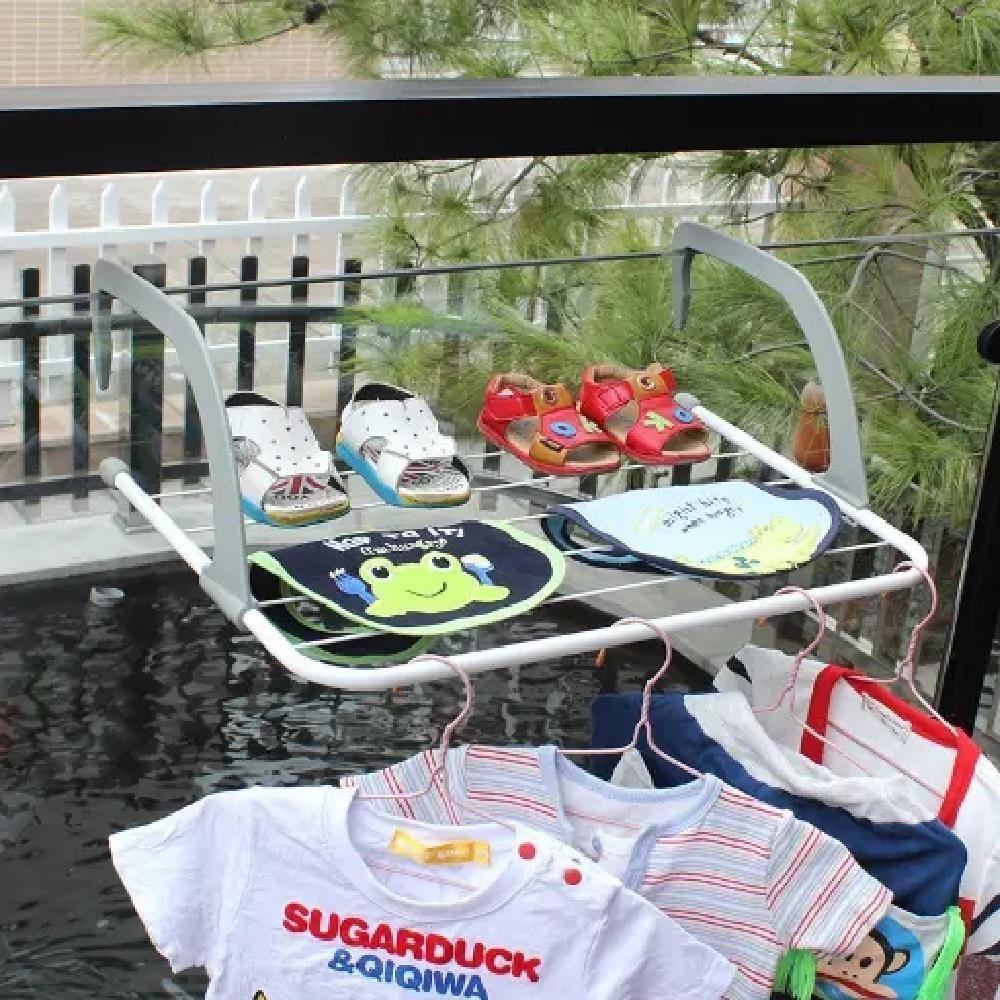 Varal Portatil De Porta Janela Sacada Apartamento Suporte Seca Roupa Dobravel 5 Varetas Pratico Metalico Branco - 2