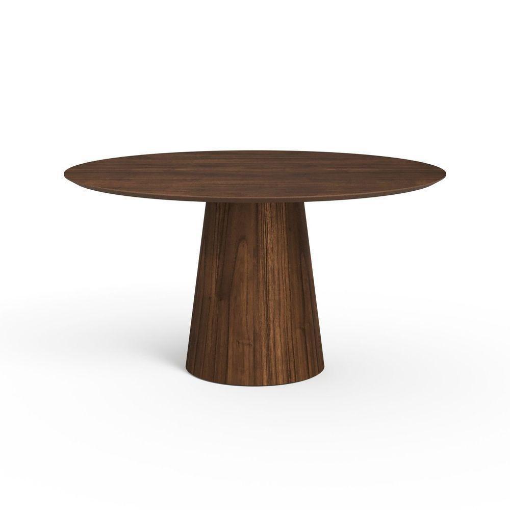 Mesa De Jantar Redonda 150cm Scandi 8 Lugares Lamina Natural De Madeira Castanho - 1