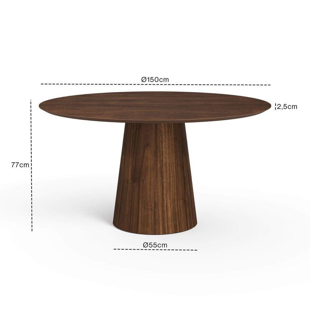 Mesa De Jantar Redonda 150cm Scandi 8 Lugares Lamina Natural De Madeira Castanho - 4