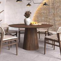 Mesa De Jantar Redonda 150cm Scandi 8 Lugares Lamina Natural De Madeira Castanho - 2