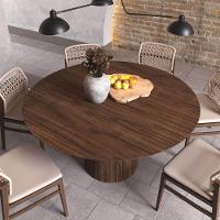 Mesa De Jantar Redonda 150cm Scandi 8 Lugares Lamina Natural De Madeira Castanho - 3