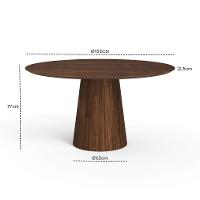 Mesa De Jantar Redonda 150cm Scandi 8 Lugares Lamina Natural De Madeira Castanho - 4