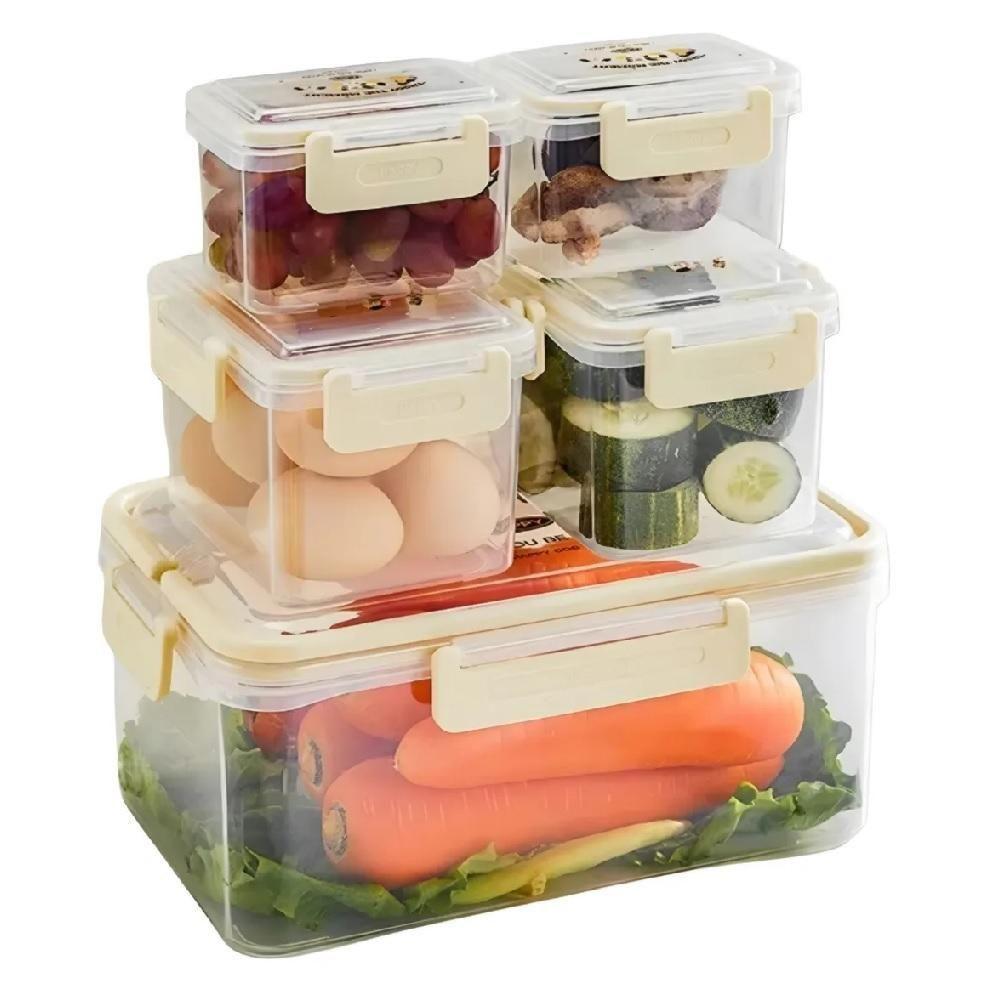 Kit 5 Potes Hermeticos Organizador Trava Lateral Geladeira Multifuncional Cesto Separador Agua Marmita Maleta Alca Livre - 1