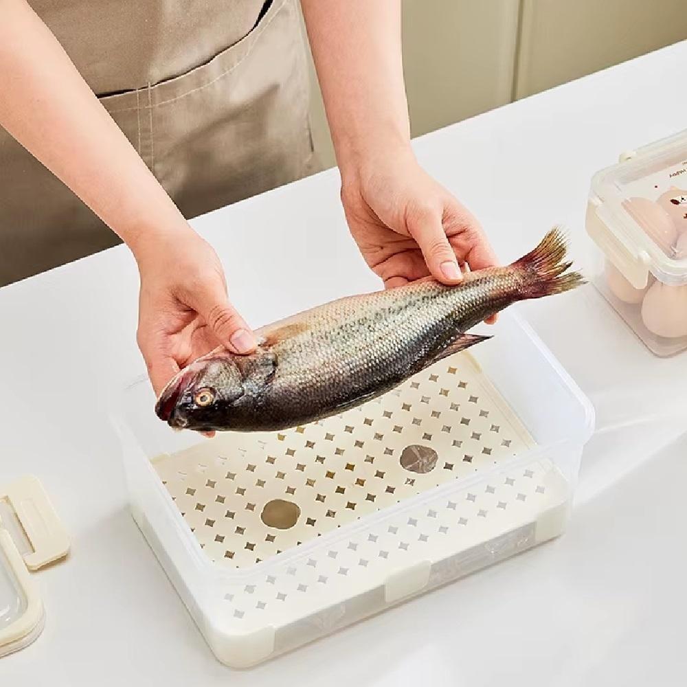 Kit 5 Potes Hermeticos Organizador Trava Lateral Geladeira Multifuncional Cesto Separador Agua Marmita Maleta Alca Livre - 8