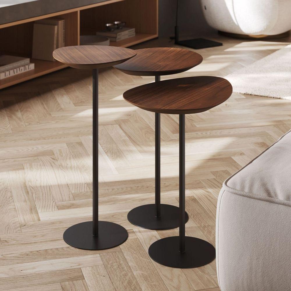 Conjunto De 3 Mesas Laterais Orgânicas Kaleo Base Preta Tampo Castanho - 5