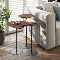 Conjunto De 3 Mesas Laterais Orgânicas Kaleo Base Preta Tampo Castanho