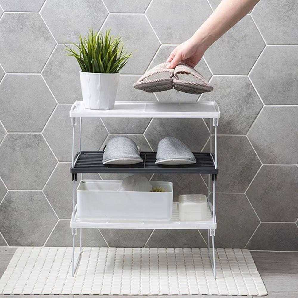 Prateleira Dobravel Armario Organizador Empilhavel Ajustavel Multifuncional Cozinha Pia Banheiro Mesa Sapateira Estante - 4