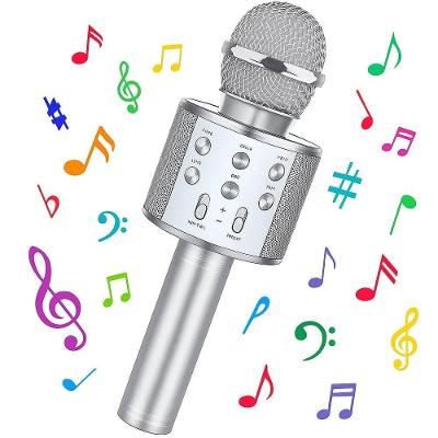 Microfone The Voice Portatil Karaoke Bluetooth Caixa De Som Auto Falante Musical Sem Fio Youtuber Festa Eventos Prata