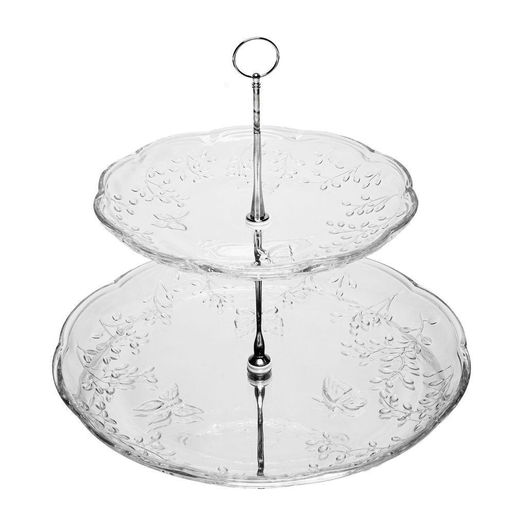 Porta Doces De Cristal 2 Andares New Butterfly 20/26 X 24 Cm Lyor - 1