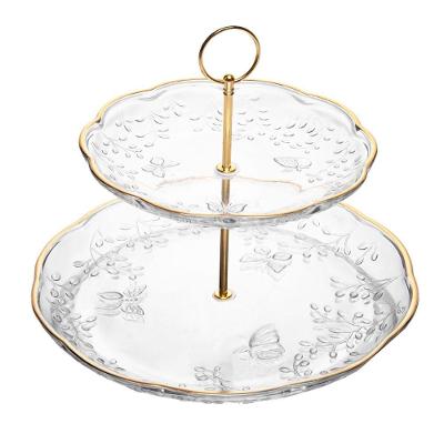 Porta Doces De Cristal 2 Andares New Butterfly Fio Ouro 20/26 X 24 Cm Lyor