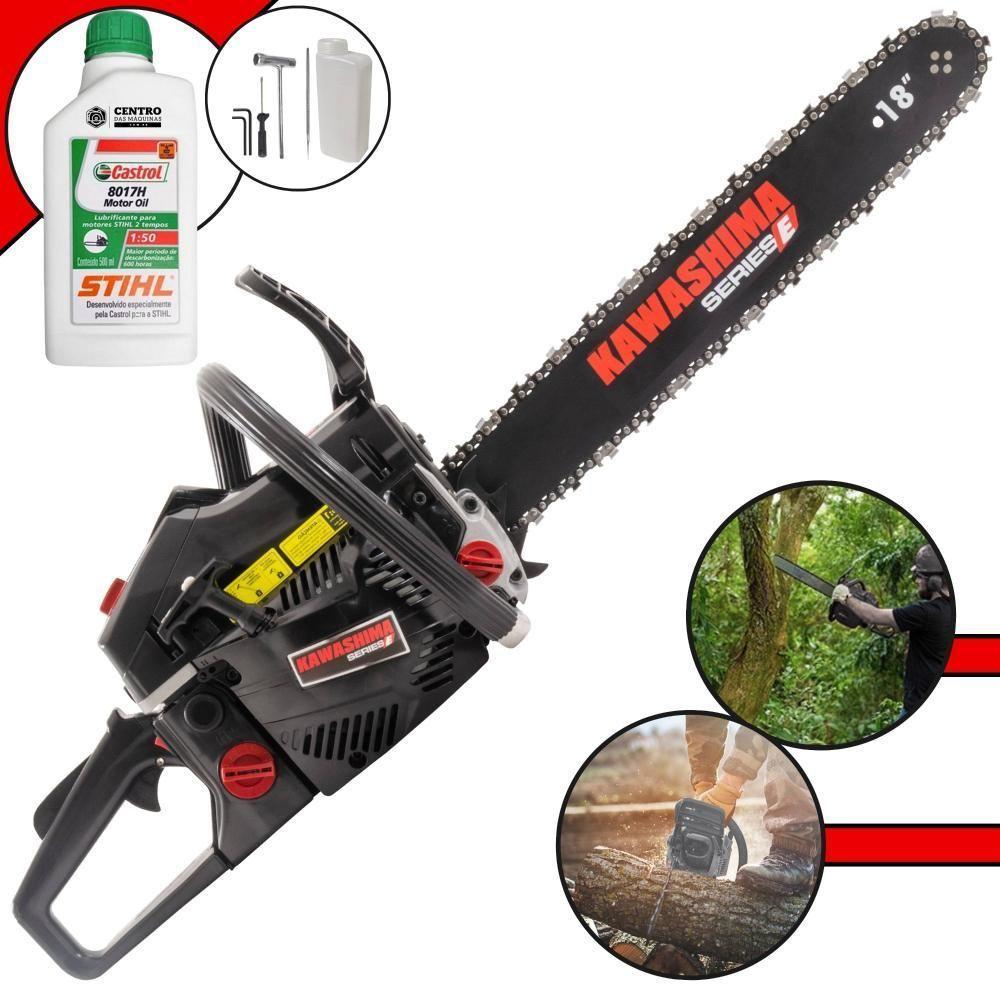 Motosserra Profissional Kawashima Kcs 520e A Gasolina 50.8cc Com Sabre 18 3300660 + Óleo Stihl 8017 - 1