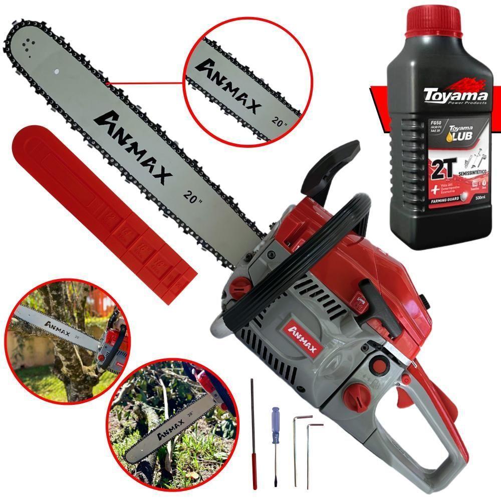 Motosserra Anmax Cs5800a à Gasolina 2t 58cc 3,1hp Sabre 20'' Ponta Rolante Profissional + Óleo Toyama Fg50 500ml - 1