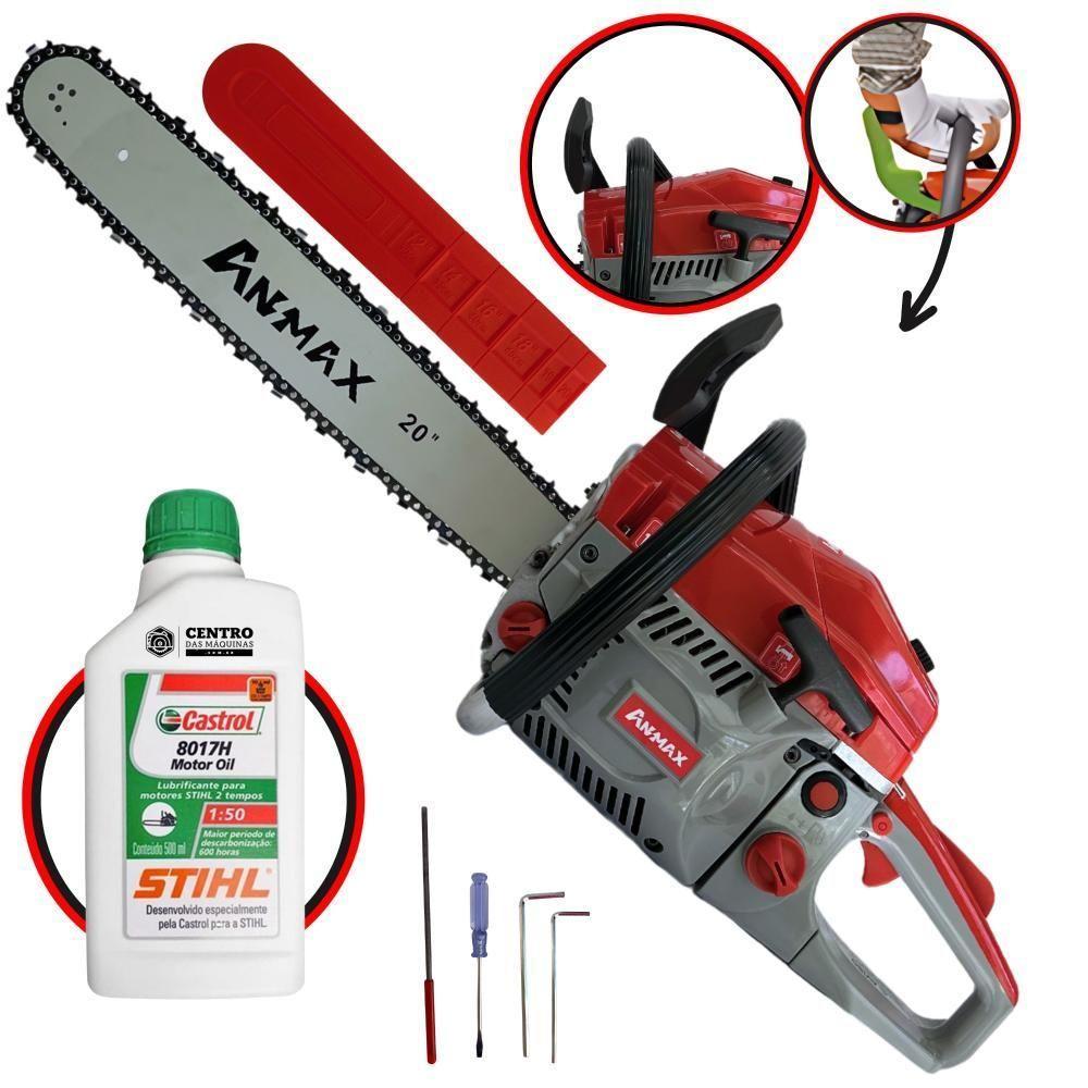 Motosserra Anmax Cs5800a à Gasolina 2t 58cc 3,1hp Sabre 20'' Ponta Rolante Profissional + Óleo Castrol Stihl 500ml - 1