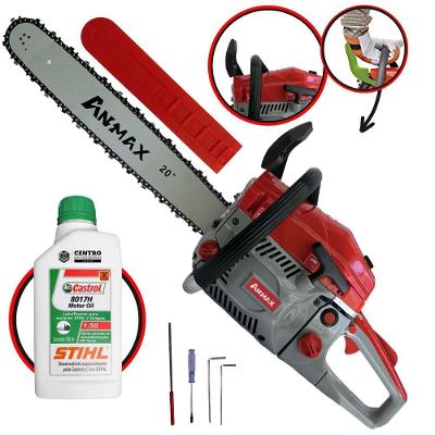 Motosserra Anmax Cs5800a à Gasolina 2t 58cc 3,1hp Sabre 20'' Ponta Rolante Profissional + Óleo Castrol Stihl 500ml
