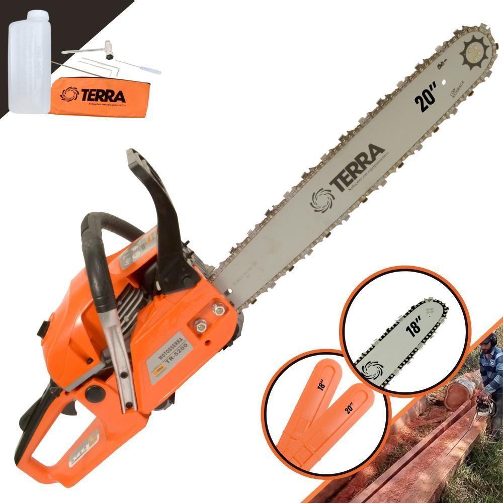 Motosserra Profissional Terra Mt520 à Gasolina 2t 2,5hp 52cc Com Sabre De 18'' E Sabre De 20'' - 1