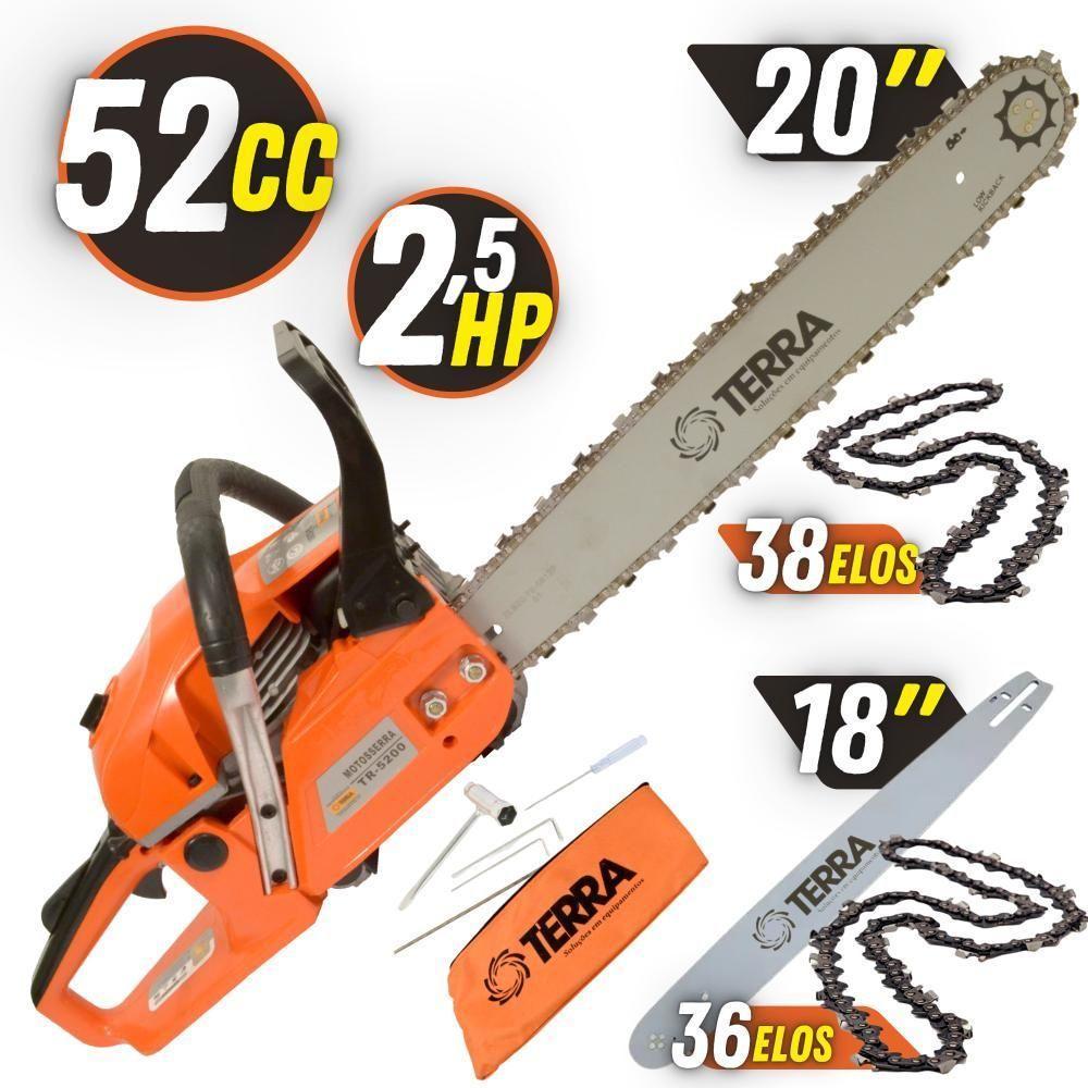 Motosserra Profissional Terra Mt520 à Gasolina 2t 2,5hp 52cc Com Sabre De 18'' E Sabre De 20'' - 2