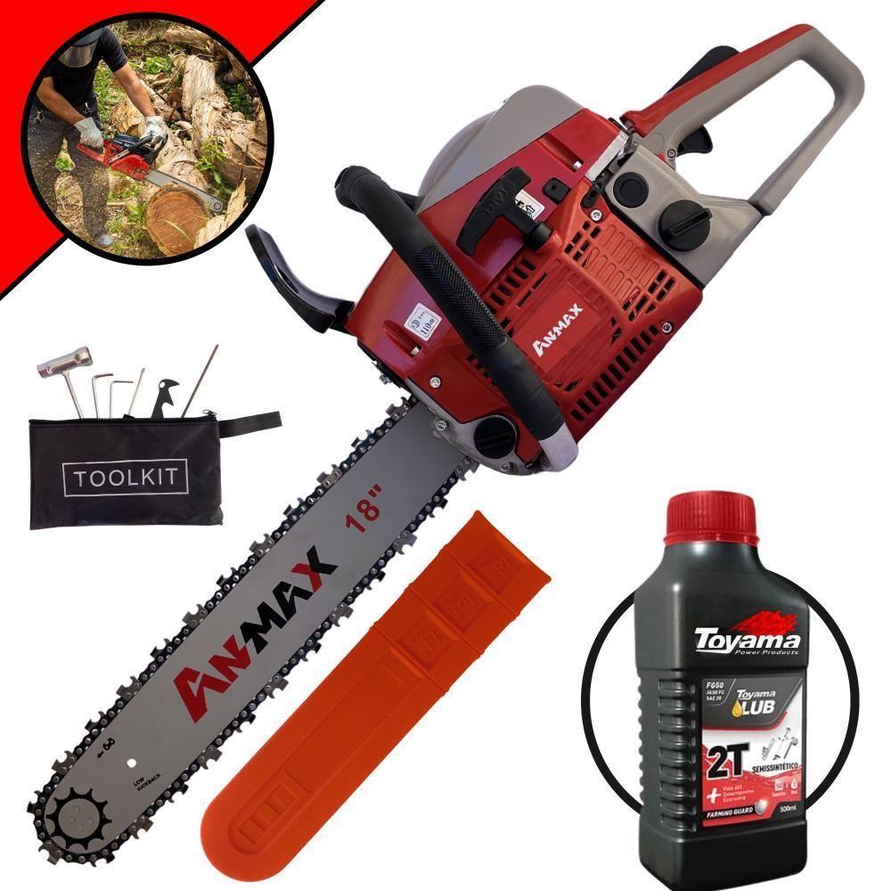 Motosserra Anmax Cs5200b à Gasolina 2t 52cc 2,7hp Sabre 18'' Ponta Rolante Profissional + Óleo Toyama Fg50 500ml - 1