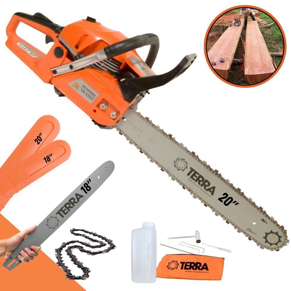 Motosserra Profissional Terra Mt520 à Gasolina 2t 2,5hp 52cc Com Sabre De 18'' E Sabre De 20'' - 1