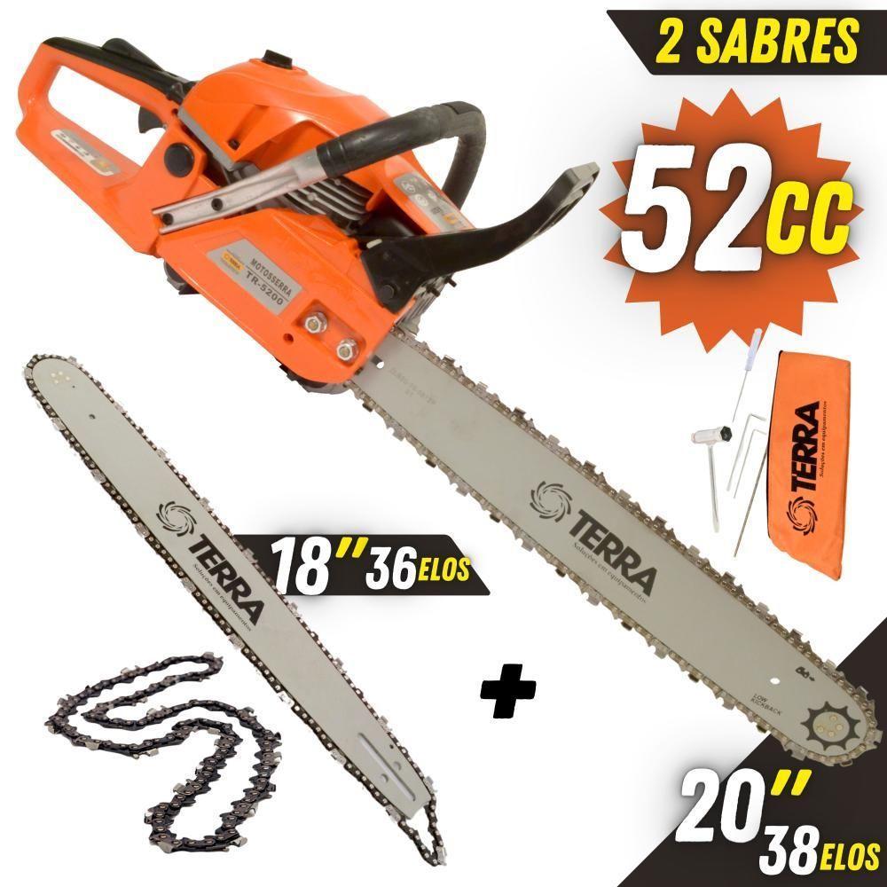 Motosserra Profissional Terra Mt520 à Gasolina 2t 2,5hp 52cc Com Sabre De 18'' E Sabre De 20'' - 2