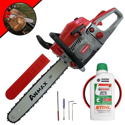 Motosserra Anmax Cs5800a à Gasolina 2t 58cc 3,1hp Sabre 20'' Ponta Rolante Profissional + Óleo Castrol Stihl 500ml