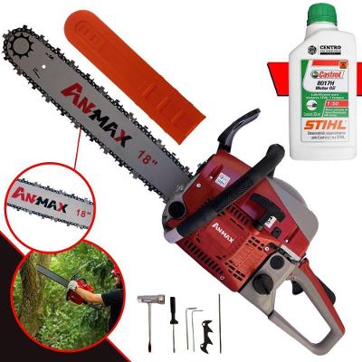 Motosserra Anmax Cs5200b à Gasolina 2t 52cc 2,7hp Sabre 18'' Ponta Rolante Profissional + Óleo Castrol Stihl 500ml
