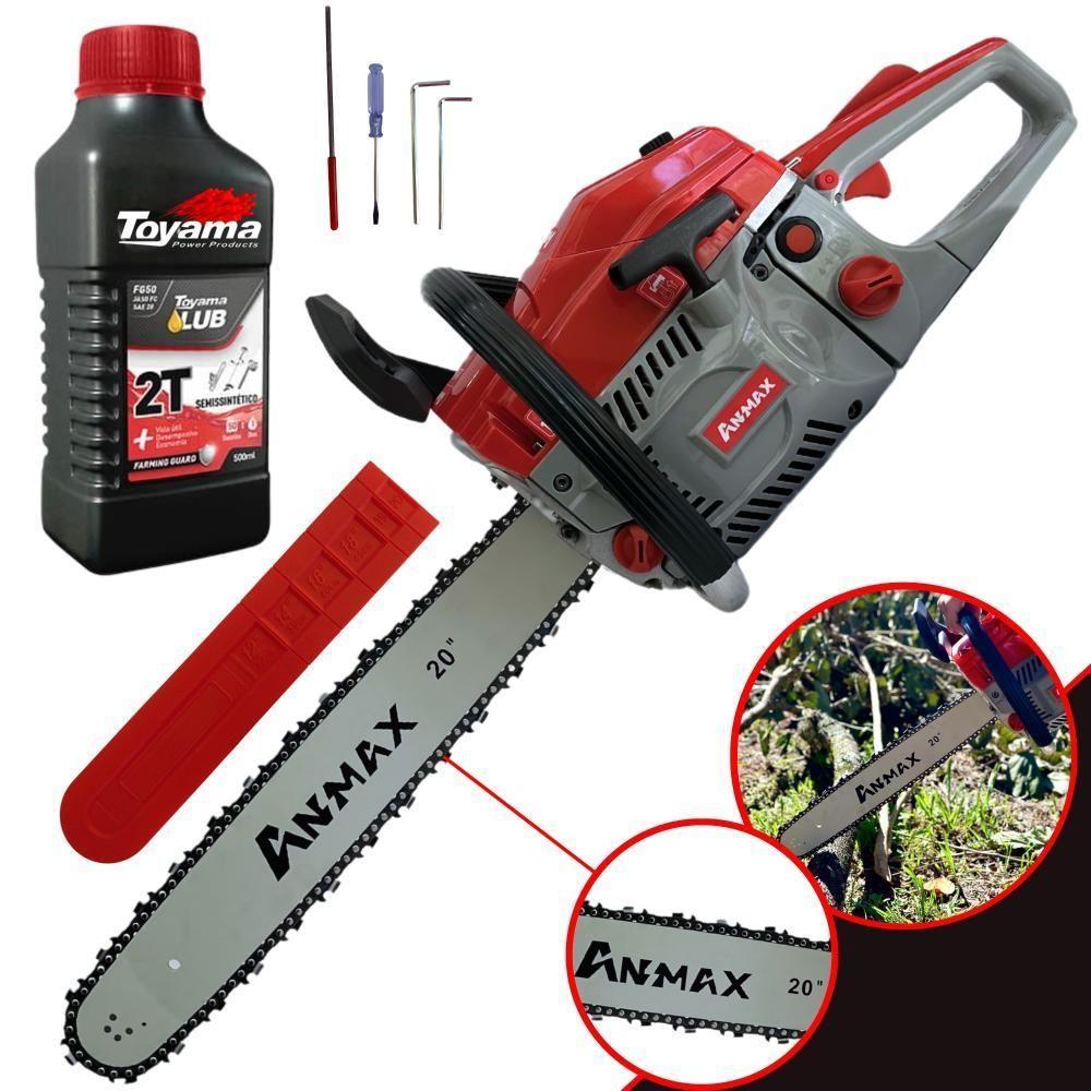 Motosserra Anmax Cs5800a à Gasolina 2t 58cc 3,1hp Sabre 20'' Ponta Rolante Profissional + Óleo Toyama Fg50 500ml - 1