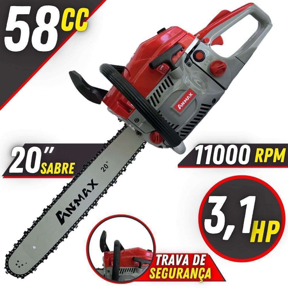 Motosserra Anmax Cs5800a à Gasolina 2t 58cc 3,1hp Sabre 20'' Ponta Rolante Profissional + Óleo Toyama Fg50 500ml - 2