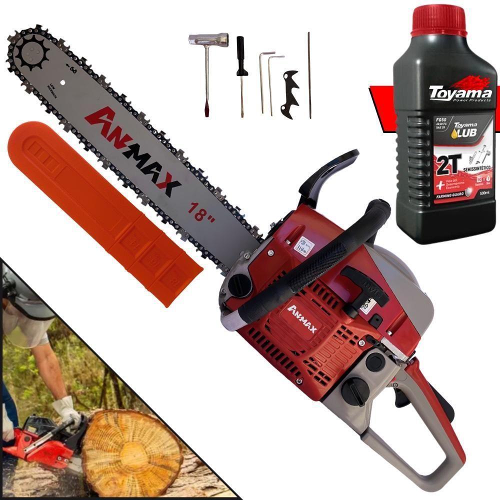 Motosserra Anmax Cs5200b à Gasolina 2t 52cc 2,7hp Sabre 18'' Ponta Rolante Profissional + Óleo Toyama Fg50 500ml - 1
